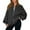 Dark Gray, variant on WTOBBY Women's Oversized Zip Up Jacket, Solid Color V-Neck Long Sleeve, Loose Fit Casual Outerwear, Street Fashion Style, Comfortable Lightweight Coat,Blue L