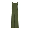 thumbnail image 6 of safuny Women's Cotton Jumpsuit Overalls Clearance Solid Comfy Trousers Fashion Clothing Baggy Pocket Sleeveless Leisure Loose Button Retro Summer Army Green XL, 6 of 7