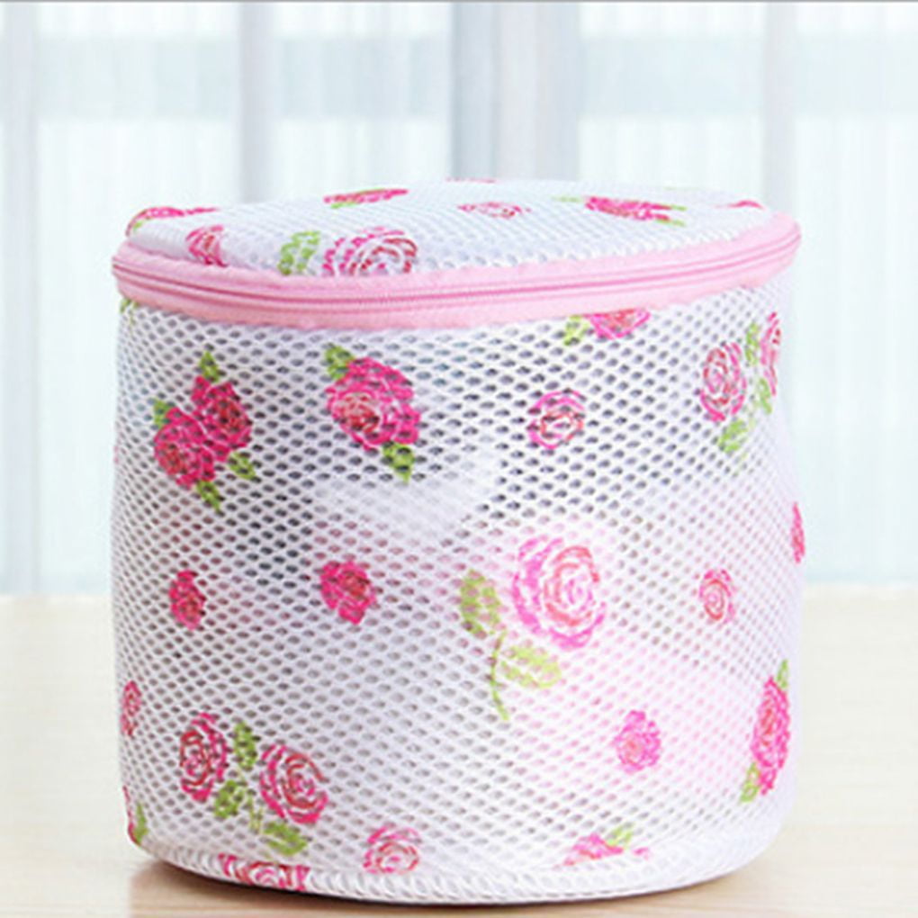 Household Laundry Flower Pattern Underwear Bra Meshy Zippered Washing Bag 2pcs 