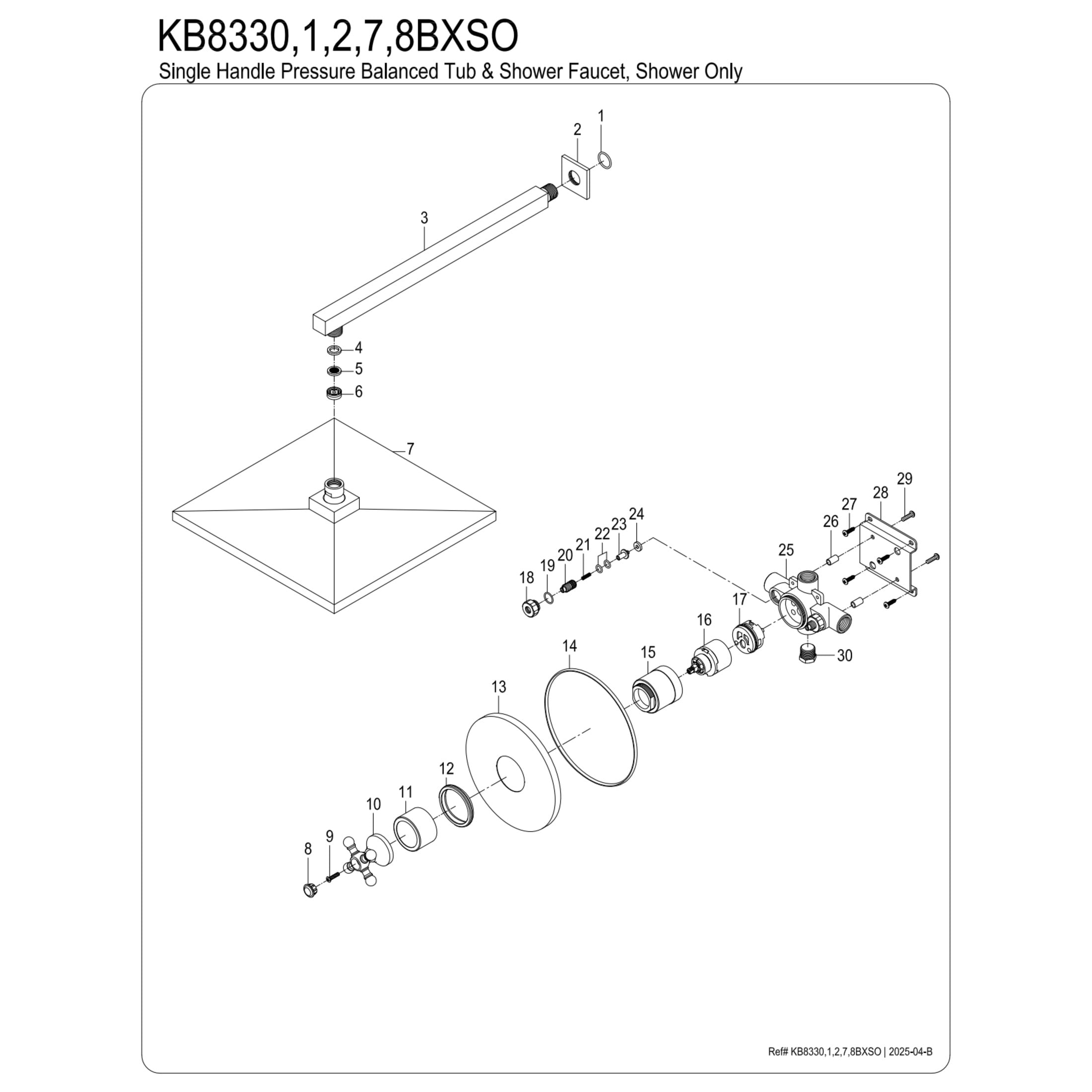 Kingston Brass KB8338BXSO Metropolitan Single-Handle Pressure Balanced Shower Faucet, Brushed Nickel