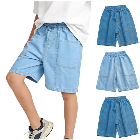 NAISIBABY Boys Thin Denim Shorts, High Rise with Pockets Summer Baggy Kids Trendy Casual Shorts Light Blue Size 14