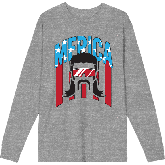 Americana USA Flag Land of the Free Heather Gray Adult Crew Neck Long Sleeve Tee-Medium