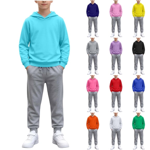 BXJX Boys Outfit Sets Size 8, Sports Long Sleeve Casual 2 Piece Hoodies and Joggers Sets with Pockets Light Blue