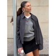 thumbnail image 1 of Chaqueta informal lisa con cremallera para mujer, abrigo holgado de manga larga para mujer, moda Otoño Invierno 2023, abrigo femenino de calle alta con bolsillo con solapa, 1 of 5