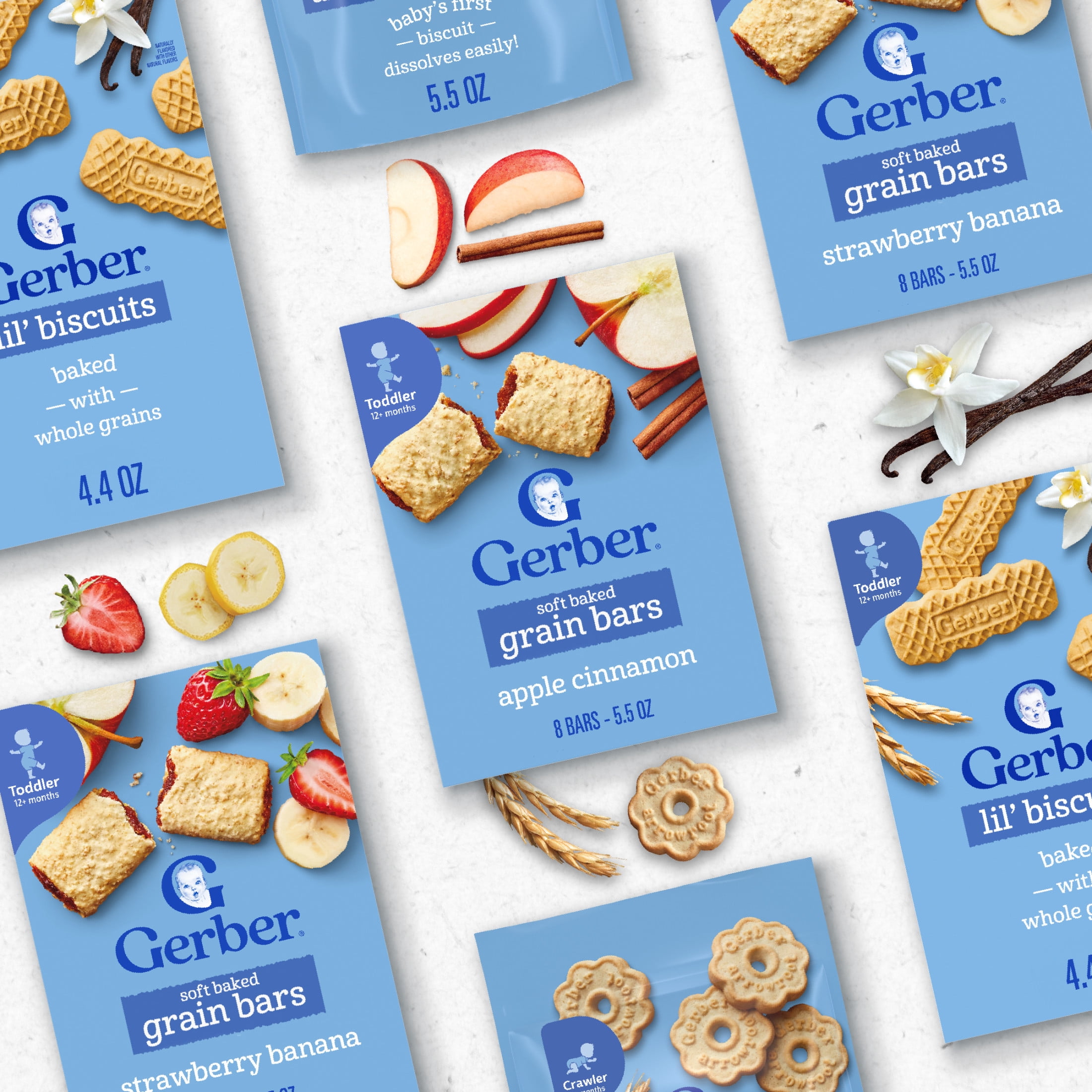 (8 pack) Gerber Toddler Snacks, Soft Baked Grain Bars, Strawberry Banana