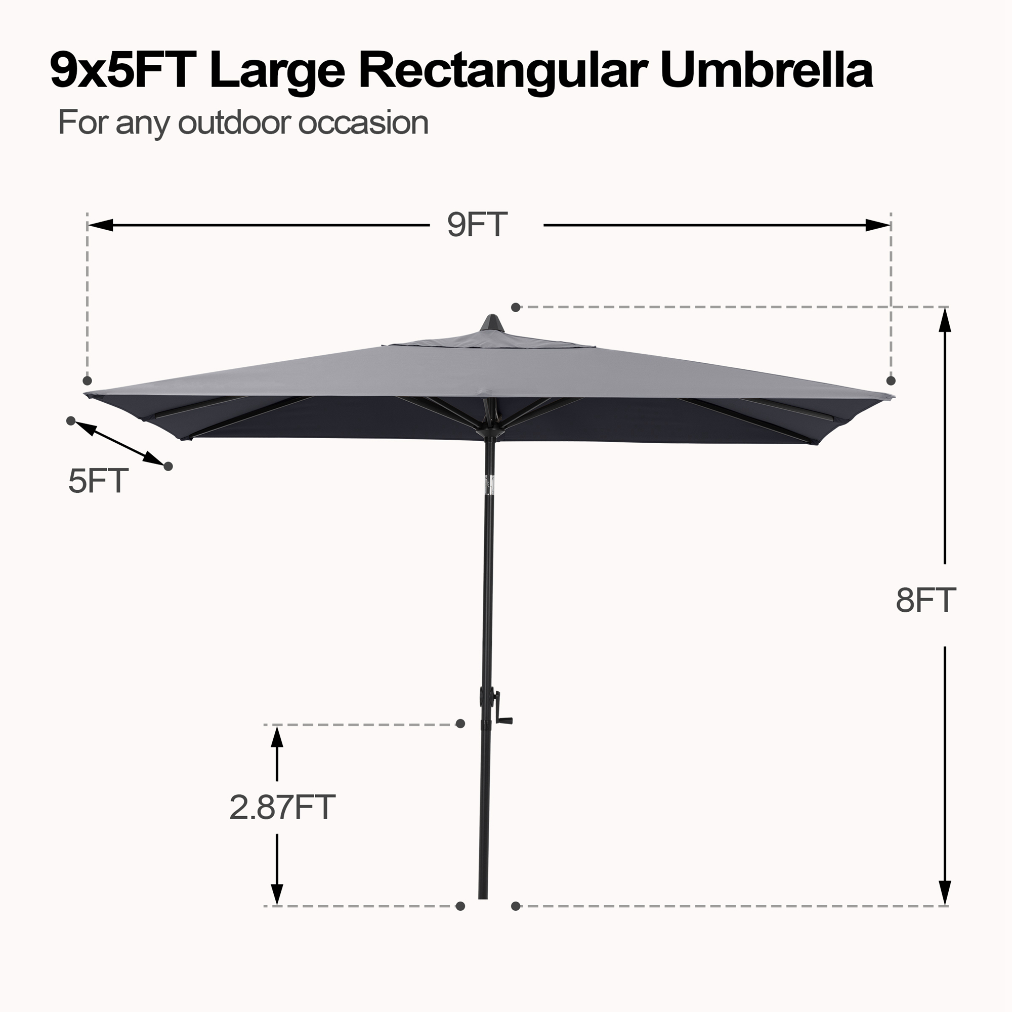 Pellebant 9 x 5 ft Patio Outdoor Umbrella Rectangular Double Top Market Umbrella