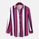 thumbnail image 2 of Top de camisa a rayas de manga larga con cuello levantado y bolsillo lateral único para otoño e invierno para hombre Pompotops  oipoqjl50885, 2 of 9