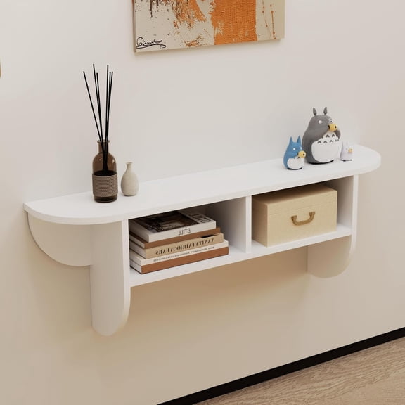 Floating Solid Wood Console Table, 39'' Wall Mounted Narrow Entryway Table with Storage Shelf, Modern Couch Tables Small Entry Way Tables for Entryway, Front Hall, Hallway (White, 39.37IN)