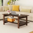thumbnail image 4 of Resenkos Wood Slat Coffee Table with Lower Storage Shelf, Walnut Finish, 4 of 8