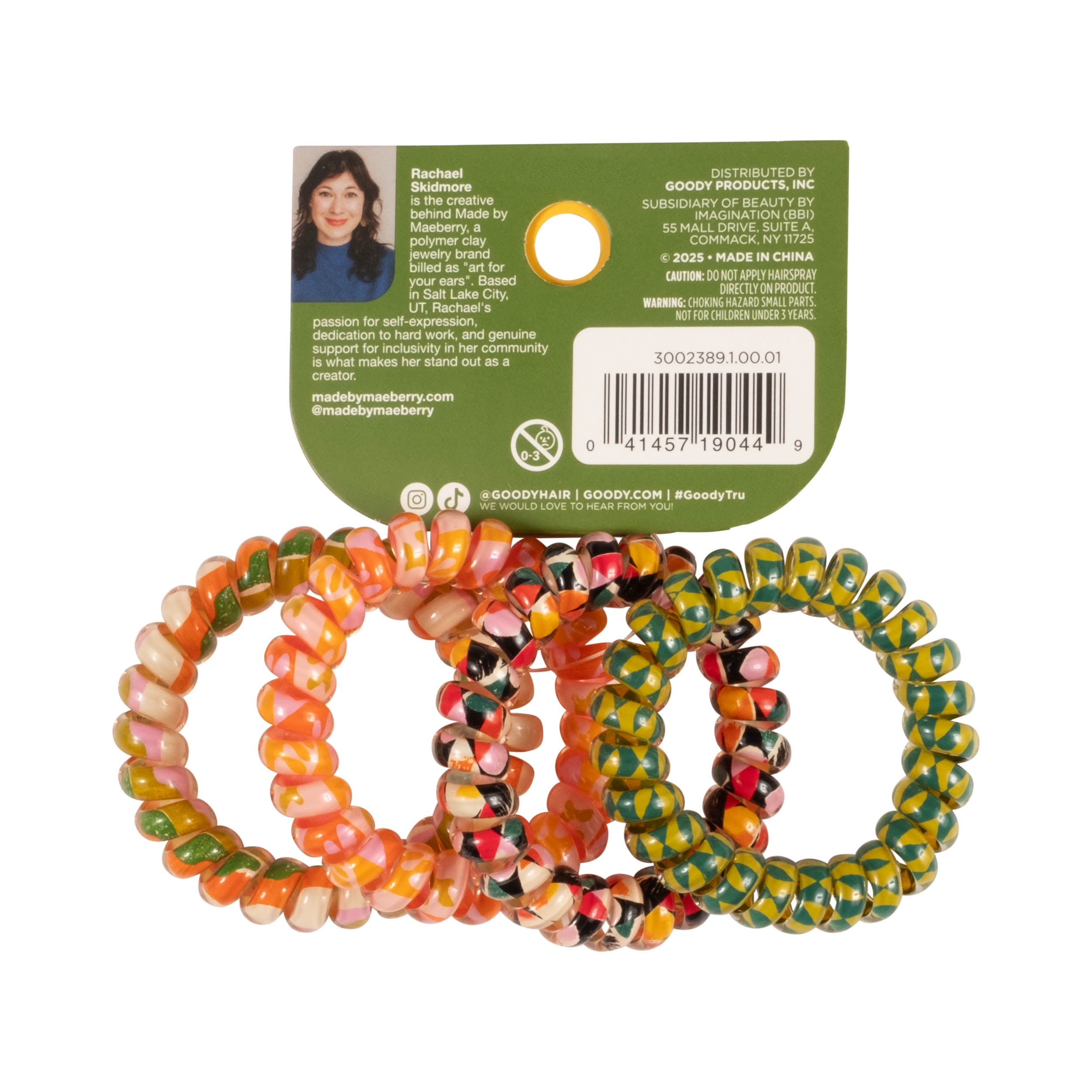 Goody Tru X Maeberry Creaseless Spiral Hair Ties, All Hair Types, Multicolor Prints, 4 Ct