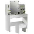 thumbnail image 2 of White Modern Wooden Vanity Dressing Table With Two Drawers, Led Mirror and Stool, 2 of 9