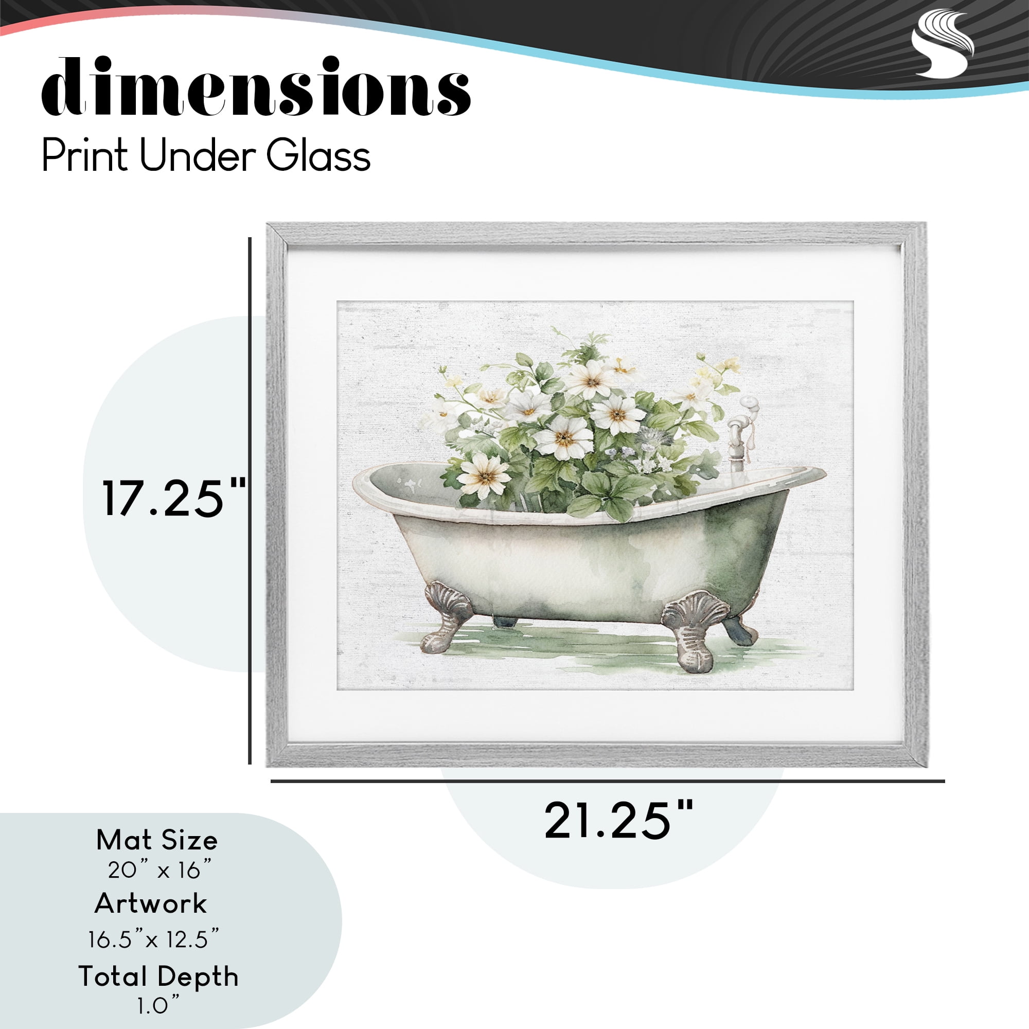 Boho Tub with Daisies Gray Framed Print Under Glass, design by Lettered and Lined