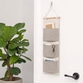 thumbnail image 2 of Homellea Fabric Wall Hanging Organizer with 3 Pockets, 7.87 x 22.05 Inch Striped Storage Bag with Wooden Rod and Rope for Bedroom, Bathroom, Closet, Office, Dorm and Small Item Storage, 2 of 9