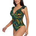 thumbnail image 3 of Yiaed Jungle Leopard Yellow Print Women's Ruffled One Piece Swimsuit V Neck Swimwear Slimming Monokini for Woman-X-Large, 3 of 8