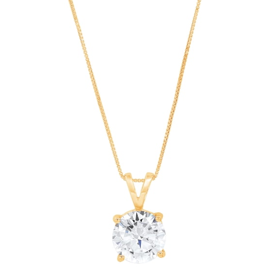 1.5 ct Brilliant Round Cut Solitaire Synthetic White Sapphire 14k Yellow Gold Pendant with 16" Chain