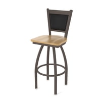 870 Hadleigh 30" Swivel Bar Stool with Bronze Finish and Natural Maple Seat and Black Vinyl Back