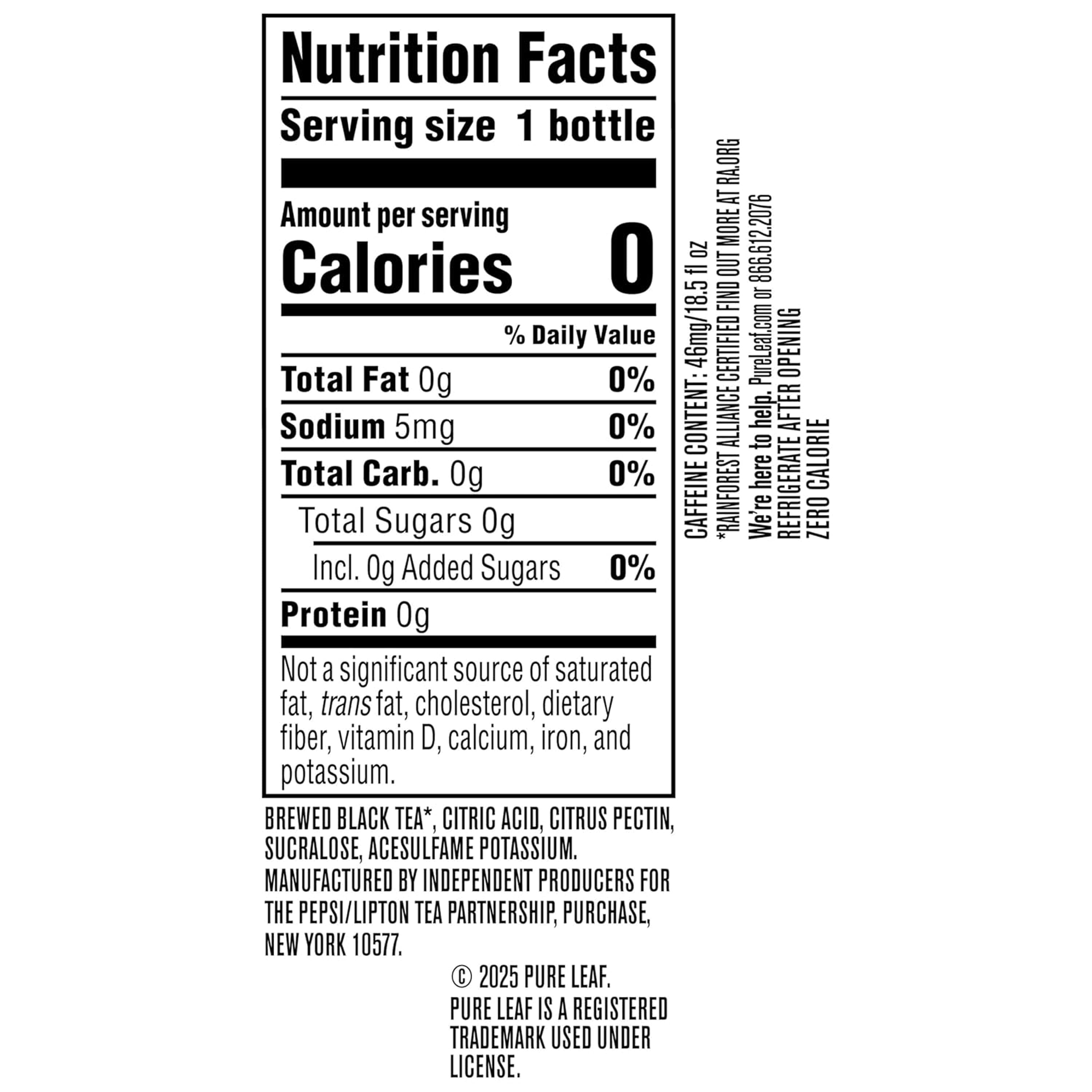 Pure Leaf Zero Sugar Sweet Tea, 18.5oz, 12 Bottles