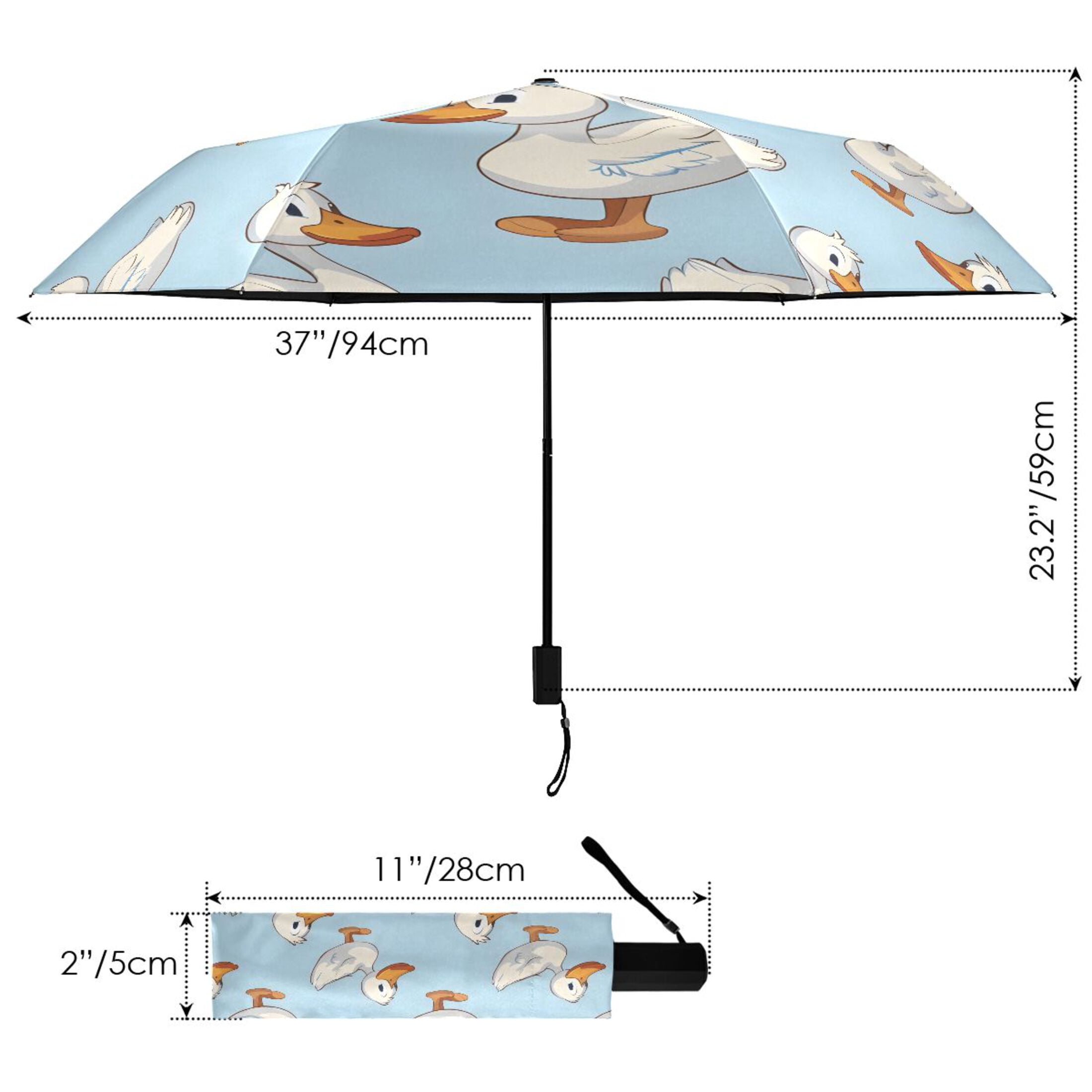 Cartoon Duck Compact Sun Umbrella Windproof Travel Umbrellas for Rain Strong Portable UV Protection