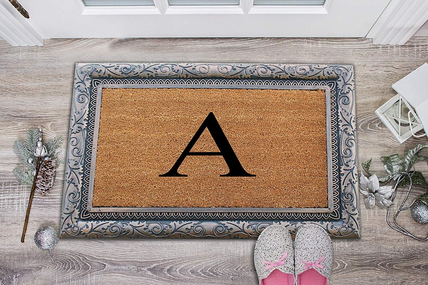 A1HC First Impression Rubber and Coir Albena 24" X 36" Bronze Finished Heavy Duty Monogrammed Doormat