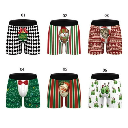 

QWZNDZGR2022 European and American New Year Christmas Long Boxershorts Mens Mid-Waist Hip Lifting Polyester Underwear 3Packs Boxers Pack