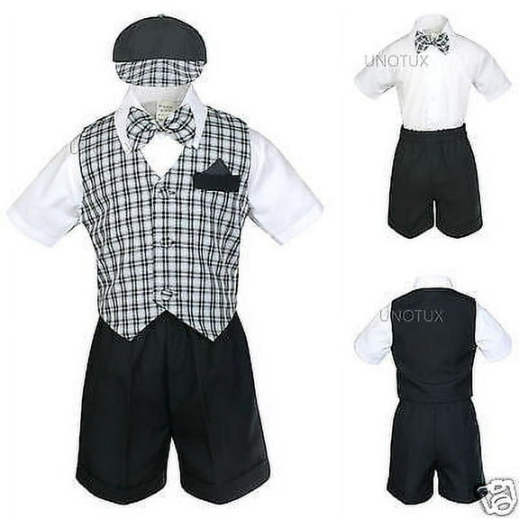 INFANT BOY & TODDLER FORMAL BLACK CHECKER VEST SHORTS SUIT S M L XL 2T 3T 4T
