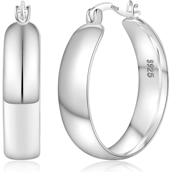 8mm Wide Best Gold Hoop Earrings for Women 14K Quality Gold Plated Hypoallergenic 925 Sterling Silver Hoop Earrings Lightweight Chunky Gold Hoops Earring ideal for Women 30mm[r163]