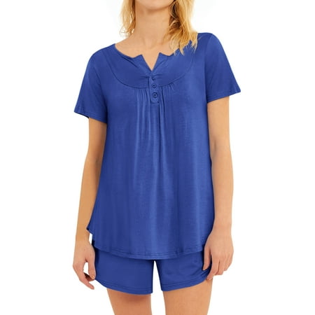 

GESJQFZ Women Spliced Pleat Solid Color V Neck Pajama Shorts Nightwear Set