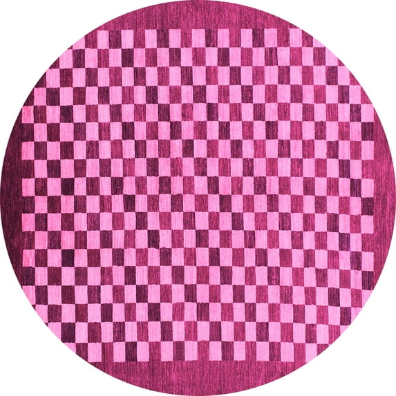 Ahgly Company Indoor Round Checkered Pink Modern Area Rugs, 8' Round