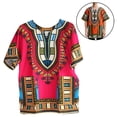 thumbnail image 4 of Unisex African Dashiki T Shirt, Tribal Short Sleeve Bright Colour Classical Comfortable Large Blend Festival Shirts Tops , Rose, 4 of 8
