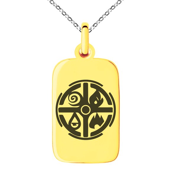 Stainless Steel Elementalism Magic Rune Engraved Small Rectangle Dog Tag Charm Pendant Necklace