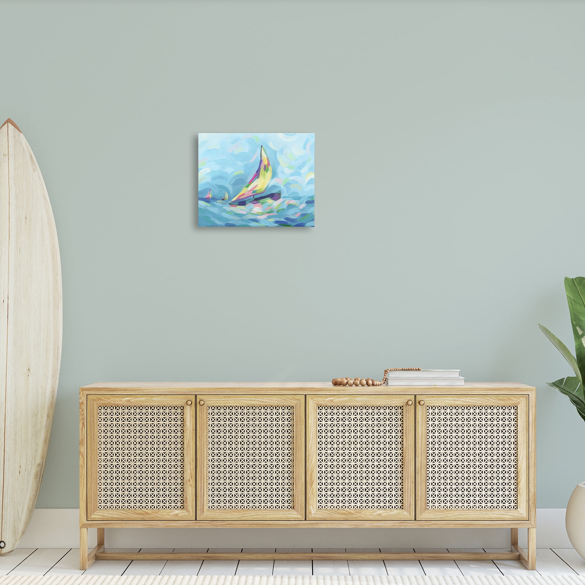 Stupell Industries Abstract Sailboat View Nature Painting Gallery Wrapped Canvas Art Print Wall Art, 20 x 16