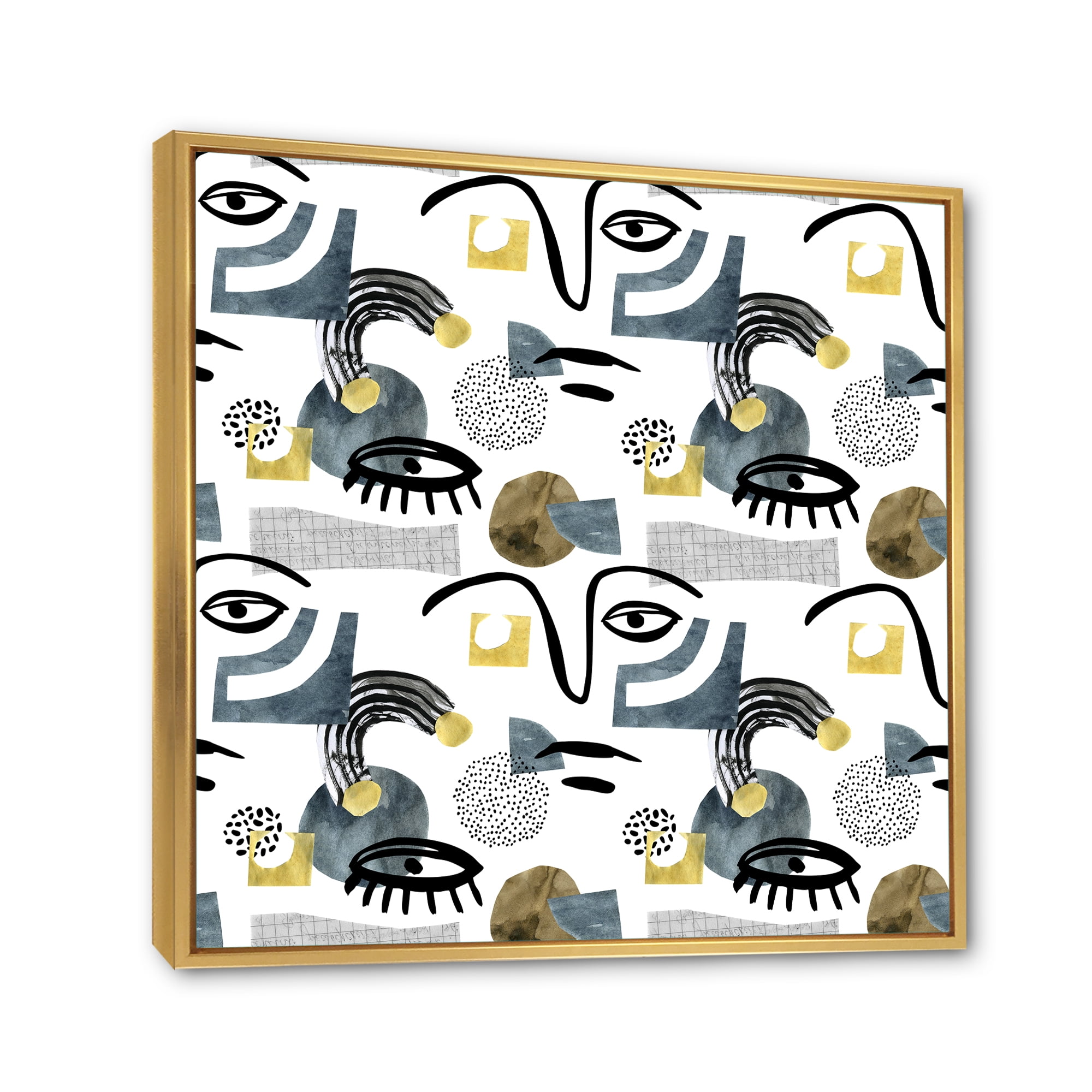 Designart 'Collage of Eyes And Doodles In Contemporary Style I' Modern Framed Canvas Wall Art Print