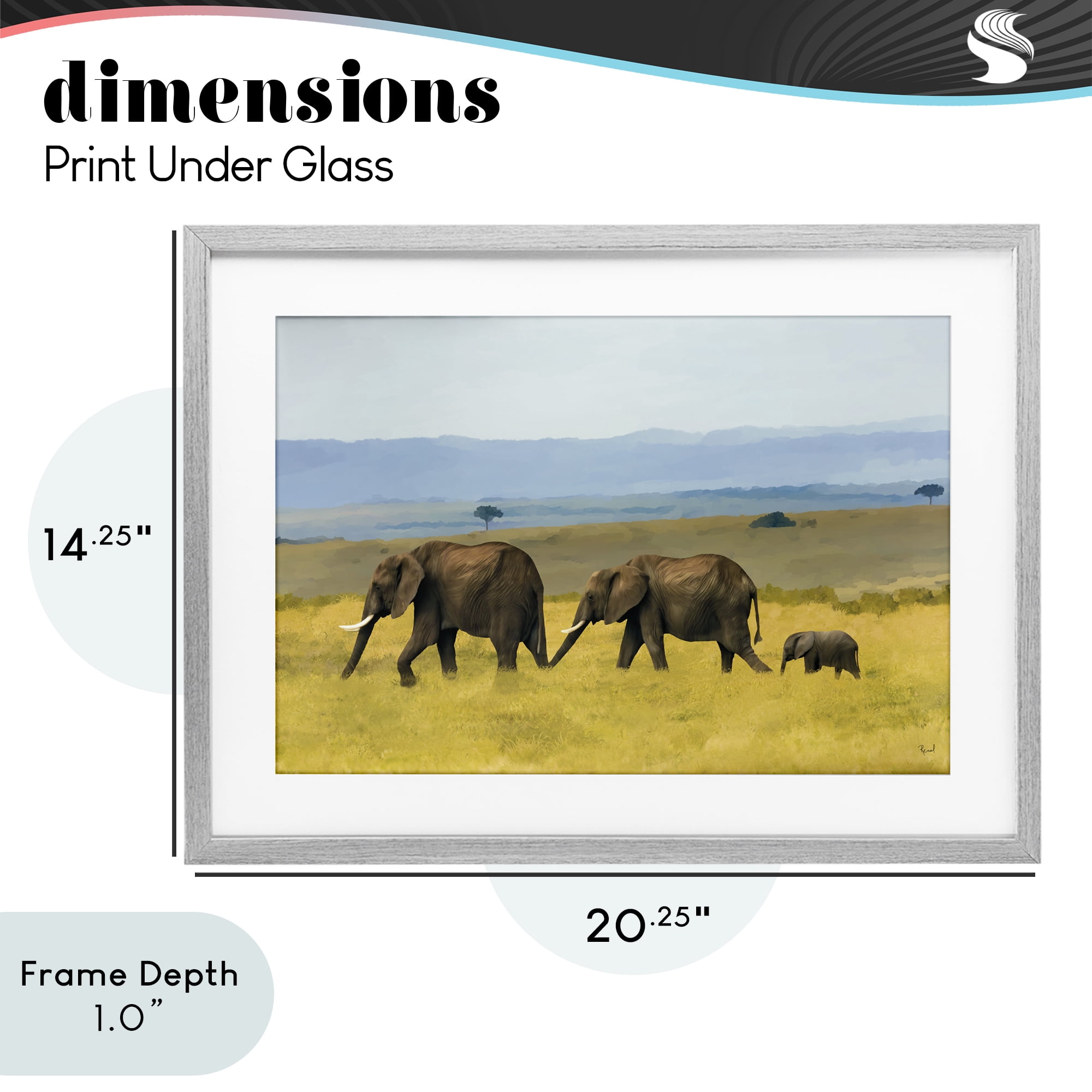 Stupell Industries Elephants In The Grassland Gray Framed Print Under Glass, design by Renel Peters