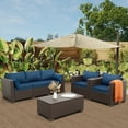 thumbnail image 2 of Waroom Outdoor Conversation Set 4-Piece Patio Furniture Sofa Set with Storage Box, Brown Wicker Navy Blue Cushions, 2 of 7