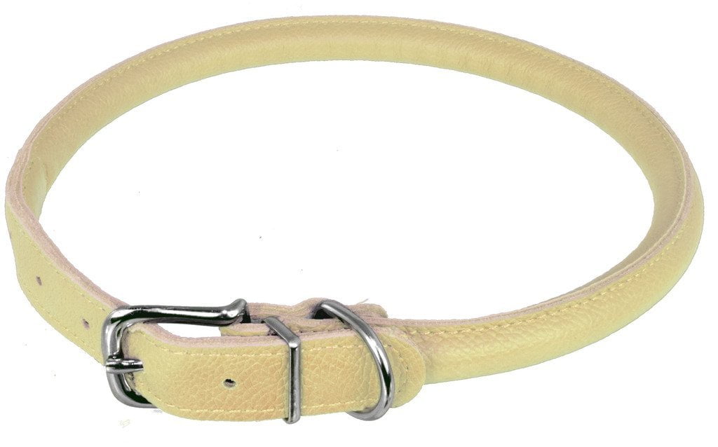 1/2Inch Wide Soft Padded Rolled Round Leather Dog Collar, 19 to 22