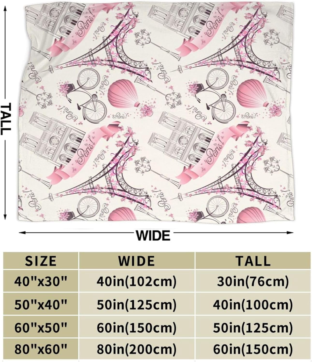 Paris Eiffel Tower Bed Blanket Ultra Soft Paris Valentine''s Day Theme Throw Blanket All Season Warm Light Weight Cozy Plush Blankets for Home Bedroom Sofa Chair Travel, 30"X40"
