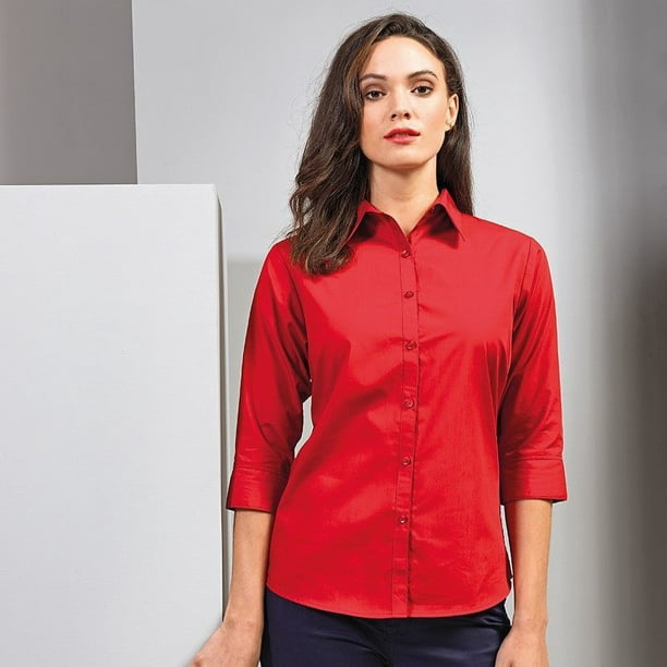 Premier 3/4 Sleeve Poplin Blouse / Plain Work Shirt - Walmart.com