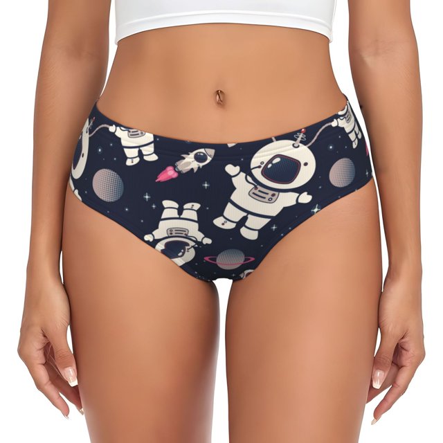 Fotbe Cartoon Spaceship Calzones Estampados para Mujer – Ropa Interior de Algodón, Cómoda, Suave y Elástica-X-Large