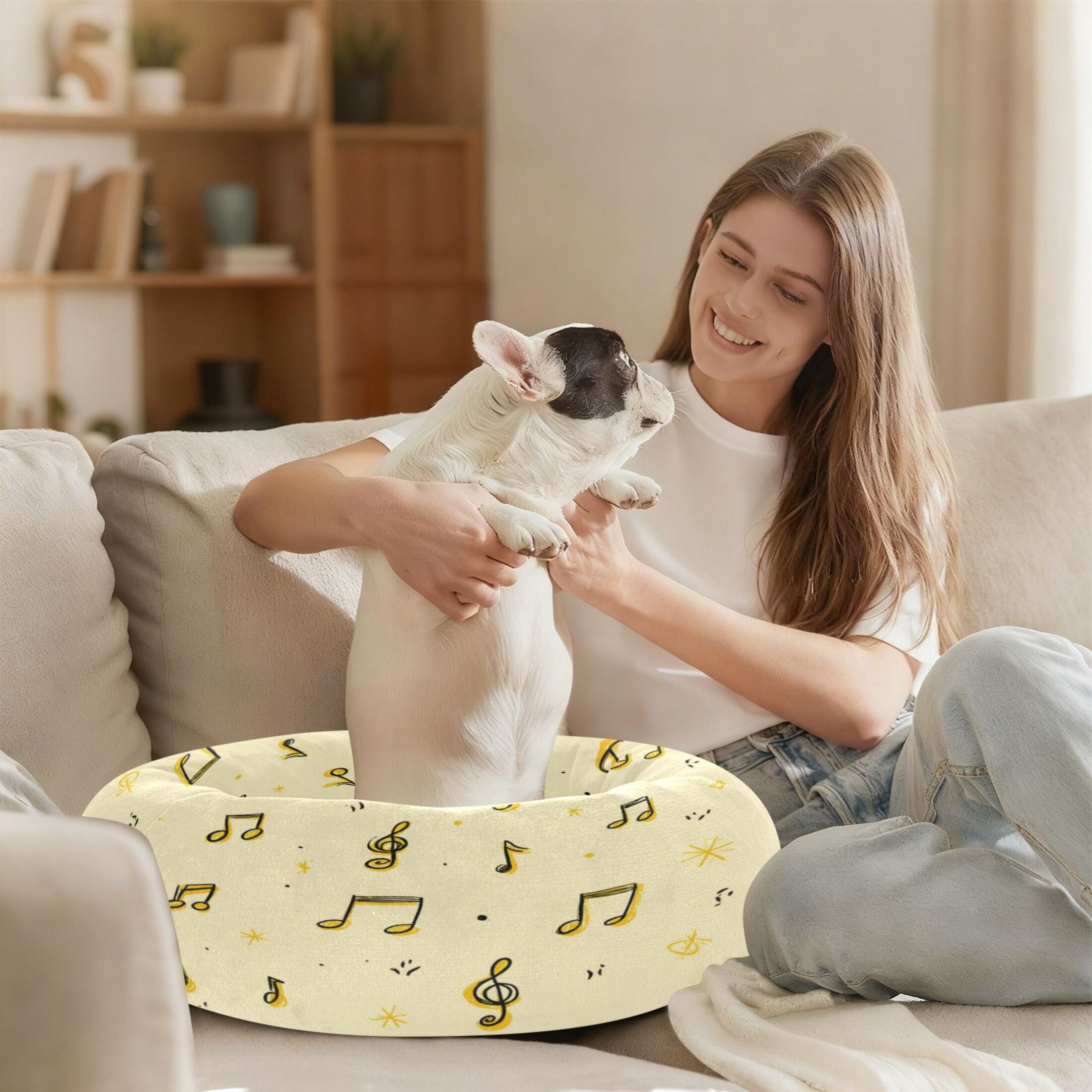 Iauyy Pet Couch Donut Cat Bed for Indoor Cats/Small Dogs Washable & Machine with Non-slip Bottom Calming Cat Furniture, Yellow and Bright (XS)