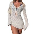 thumbnail image 3 of Paréo de Maillot de Bain pour Femme à Manches Longues, Crochet, Robe Courte de Plage, Blanc G, 3 of 10