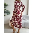 thumbnail image 3 of Women's Autumn Casual Dresses V Neck Lantern Long Sleeve Floral Printed Fluttering Long Dresses, 3 of 7