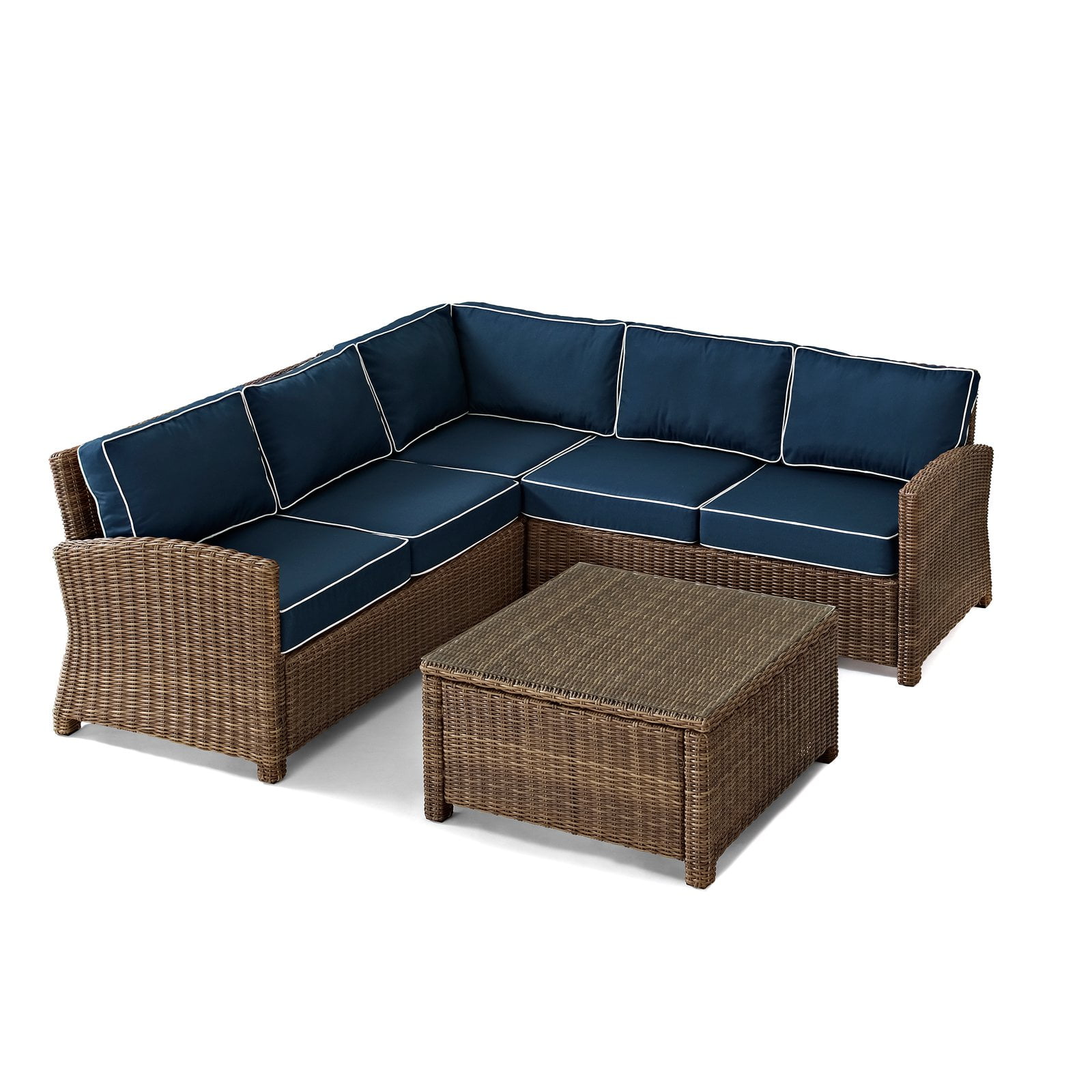 Crosley Furniture Bradenton 4-Piece Outdoor Wicker Seating Set with Navy Cushions - Right Corner 