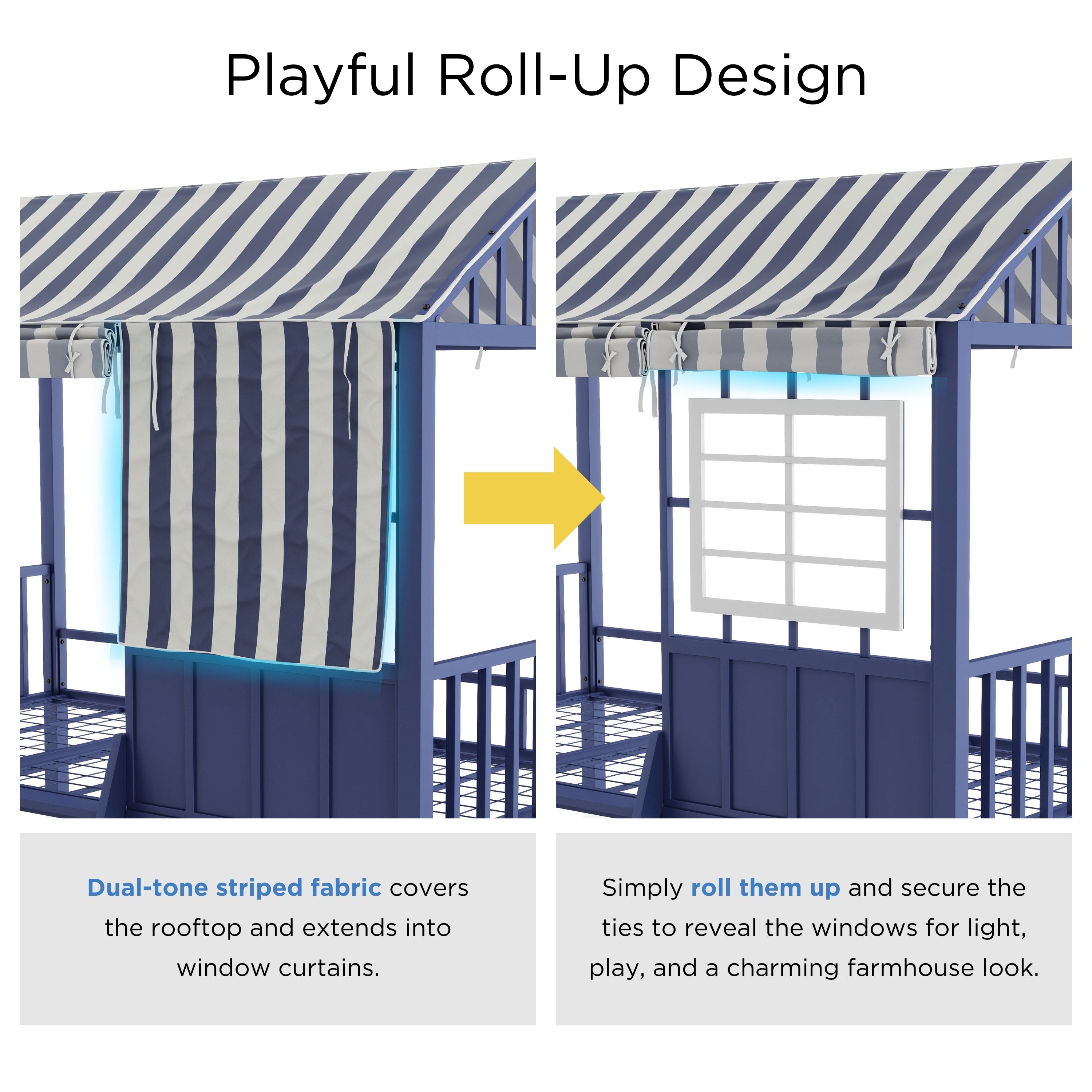 Furniture of America Little House Kids Metal Loft Bed with Guardrails, Gray, Twin