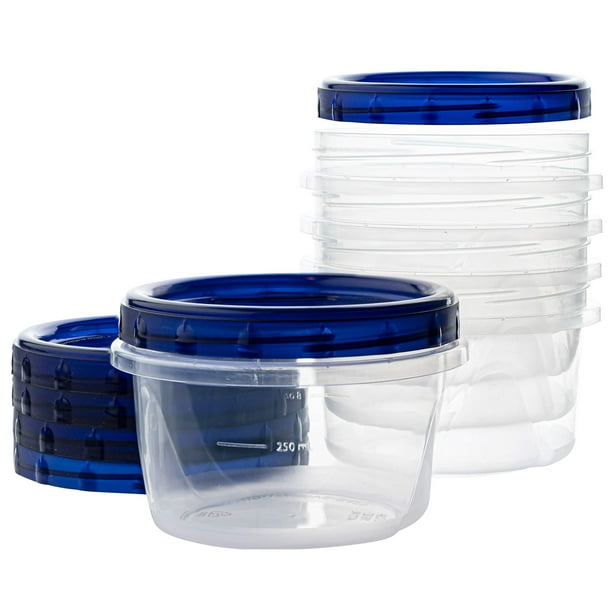 Contenedores de delicatessen PLASTICPRO 480 ml (16 oz) transparentes con tapa azul x5