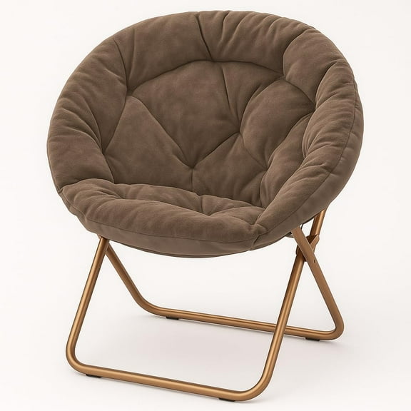 YSNW Saucer Chair for Adults, Comfy Living Room Lounge Chair for Bedroom Corner, Dorm, Apartment, Faux Fur Fluffy Circle Accent Seat with Thick Padded & Folding Metal Frame (Beige)