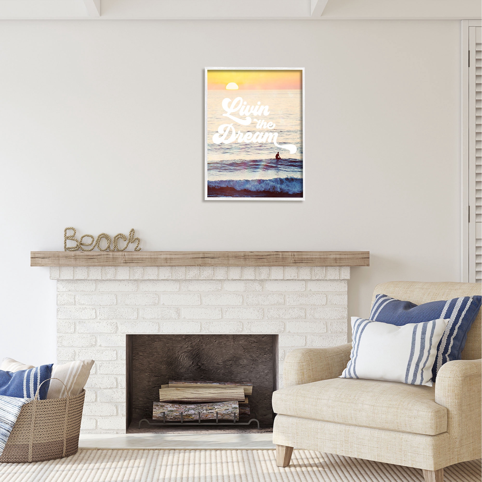 Stupell Industries Livin The Dream Phrase Nature Painting White Framed Art Print Wall Art, 24 x 30