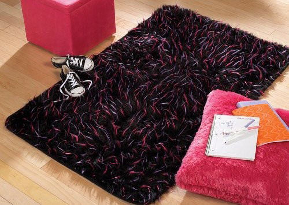 your zone faux fur spike rug, black, 3' x 4'8"