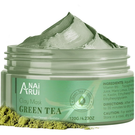 ANAI RUI Green Tea Face Mask with Avocado, Clay Facial Mask for Acne, Detox, Face Cleansing Mask, Hydrating, Nourishing, Soothing, 120g/4.23 oz