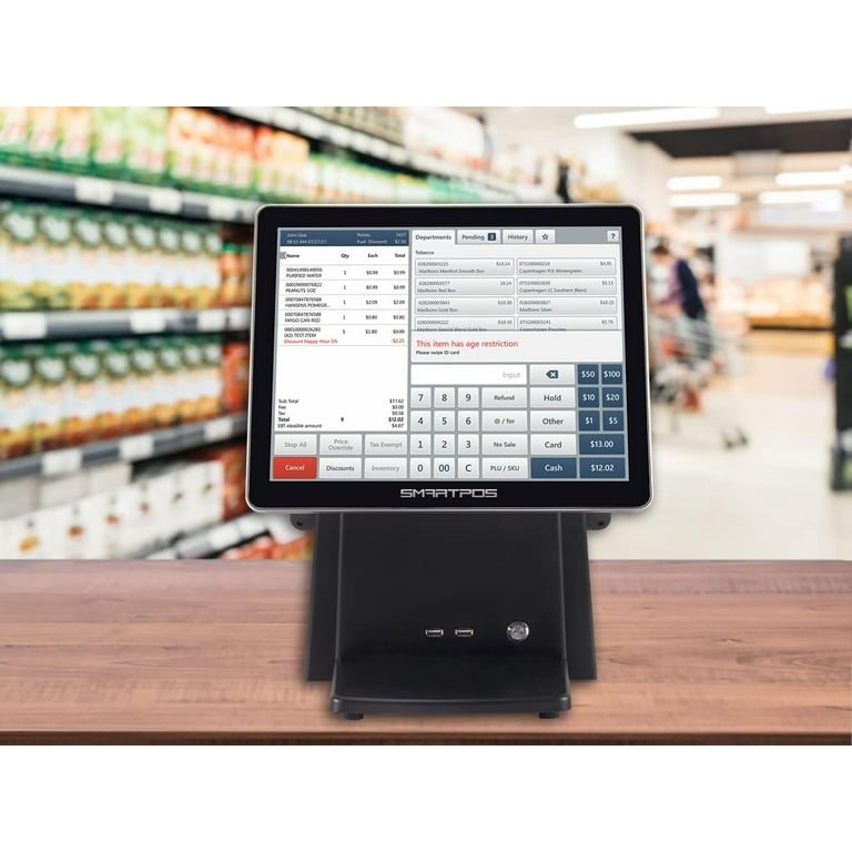 PETROSOFT SmartPOS 129 Cash Register for Small Business Point of Sale POS System with 15 inch Cashier Touch Screen and 15 inch Customer Facing