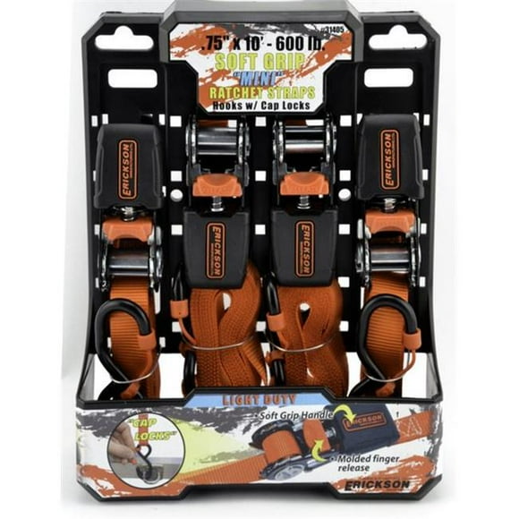 Erickson Manufacturing 360240550 31405 0.75 in. x 10 ft. 600 lbs Ratchet Strap with Caplocks - 4 Piece